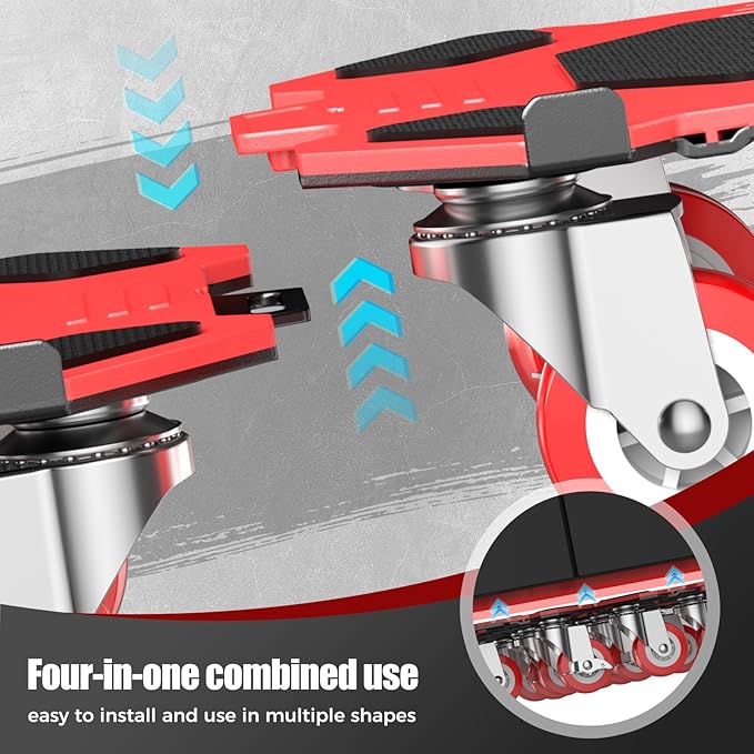 Upgraded Furniture Dolly Movers 5 Wheel Heavy Duty 3000LBS Capacity Carbon Steel Panel 360° Rotating Casters Furniture Slider for Sofa Refrigerator Piano (Red, 6in)