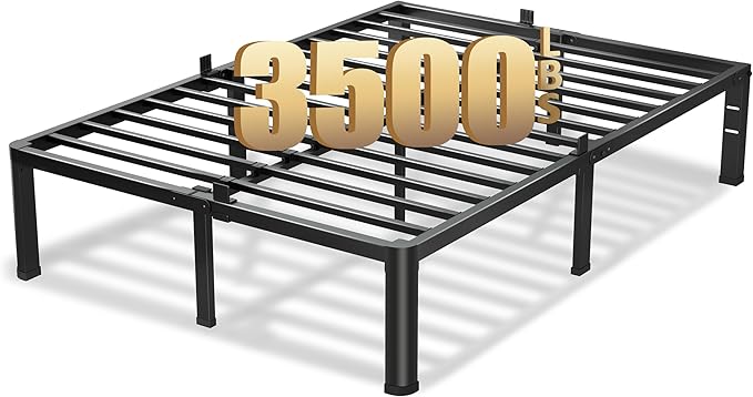 16 Inch King Size Bed Frame, 3500Lbs Heavy Duty Metal Platform with Round Corner Legs Mattress Slide Stopper, Steel Slat Support No Box Spring Needed, Noise Free, Non-Slip, Easy Assembly