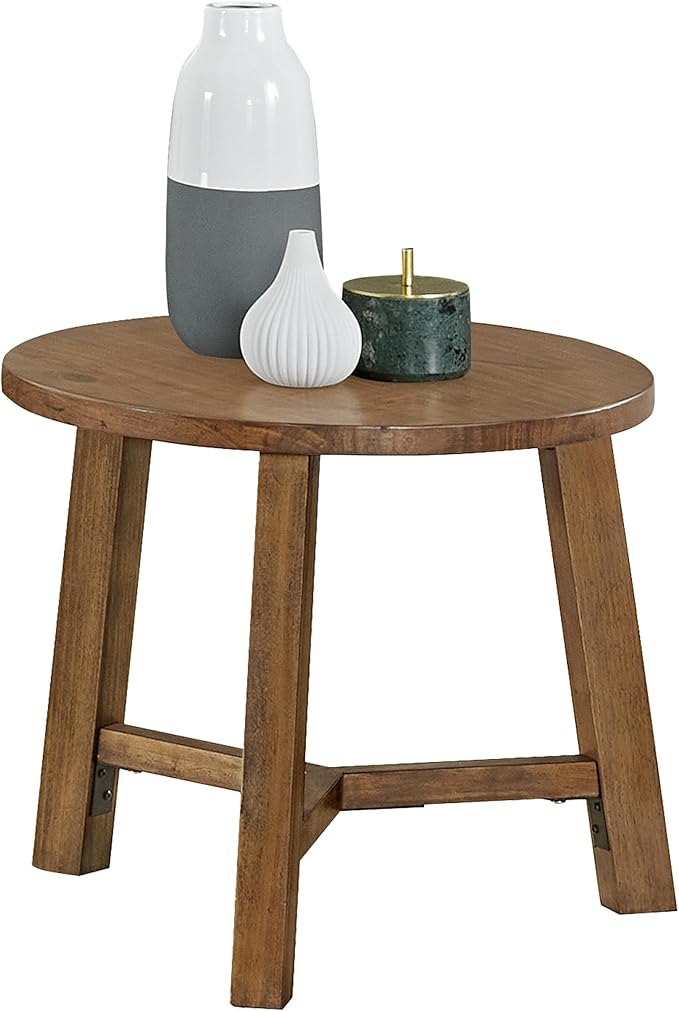 Alaterre Furniture Side Table - Newbury Collection 20-Inch Round End Table or Nightstand - Solid Wood Farmhouse Accent Furniture (Pecan Finish)