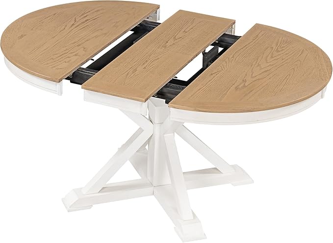 Need 42 Inch Round Dining Table Extendable to 54 Inch with 12" Leaf, Retro Expandable Kitchen Table for Dining Room & Living Room, Solid Wood (Oak)