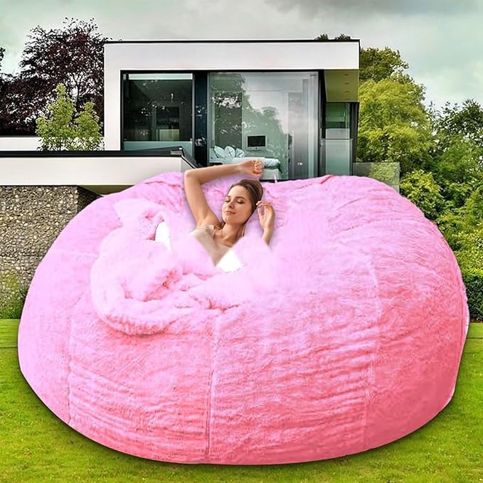 Bean Bag Chair Cover for Kids Adults Without Filling Comfy Giant Round Lazy Sofa Covers for Bedroom Living Room, 7FT, Pink