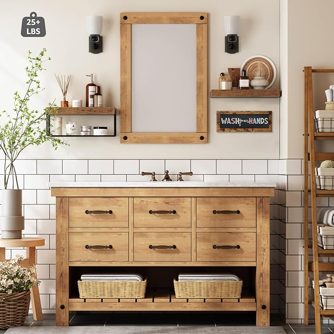 QEEIG Bathroom Shelves Over Toilet - Paper Storage Wall Mounted Farmhouse Decor Decorations Chalkboard Small Floating Shelf 2+1 Set 16 inch, Rustic Brown (021BN)