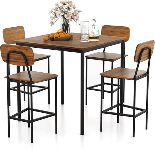 Tangkula Bar Height Table and Chairs, Counter-Height Dining Table Set, Pub Table and Chairs Set of 4, Space-Saving Dinette Set for Breakfast Nook