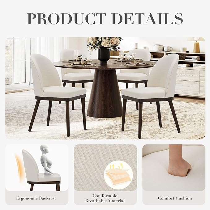 COLAMY Upholstered Dining Chairs Set of 2, Wooden Kitchen Chairs with Open Back, Modern Dining Room Chairs with Wood Frame, Dinner Side Chairs for Dining Room Kitchen Restaurant, Beige