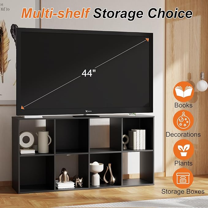 Sweetcrispy 8 Cube Storage Organizer - Open Cube Bookshelf with 4 Removable Back Panels, Display Storage Bookcase for Living Room, Bedroom, Entrance Hall, Home Office，47.7" L×11.6" W×24" H, Black