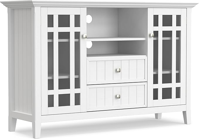 SIMPLIHOME Bedford SOLID WOOD 53 inch Wide Transitional TV Media Stand in White For TVs up to 60 inches for the Living Room and Entertainment Center