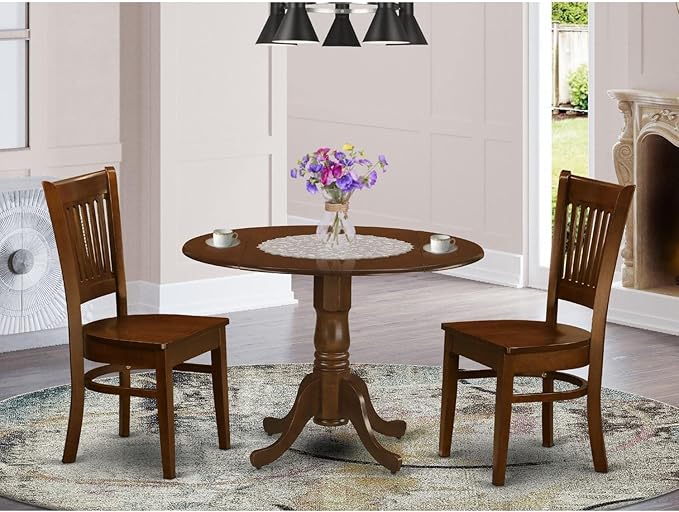 East West Furniture DLVA3-ESP-W 3 Piece Dinette Set for Small Spaces Contains a Round Dining Table with Dropleaf and 2 Dining Room Chairs, 42x42 Inch, Espresso