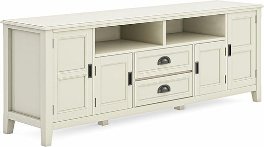 SIMPLIHOME Burlington SOLID WOOD 72 Inch Wide Transitional TV Media Stand in Antique White for TVs up to 80 Inches, For the Living Room and Entertainment Center