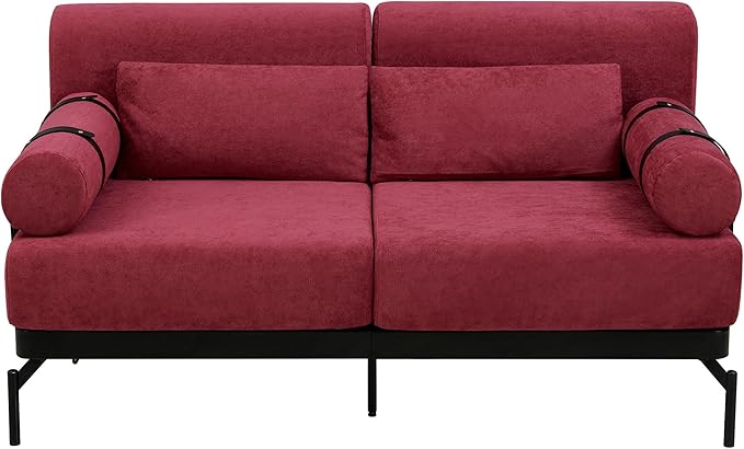 Modern Loveseat Sofa 59" Sofa Couch 2-Seater Sofa with Flexible USB Ports, Unique Cylindrical Armrests for Living Room, Red