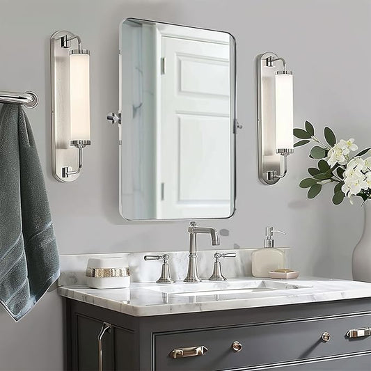 MOON MIRROR Polished Chrome Pivot Mirror for Bathroom, Tilt Bathroom Vanity Mirror,Rounded Rectangle Pivoting Mirror, Overall 24.33 x 28 inches(Mirror 20 x 28 inches)