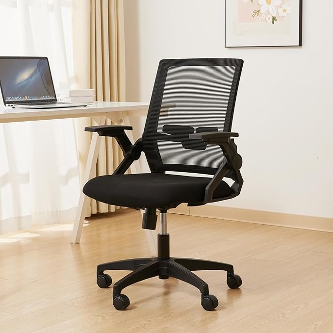 Ergonomic Office Chair Desk Chair with Adjustable Height Mesh Computer Chair Swivel Chair with Flip-up Arms and Lumbar Support Black