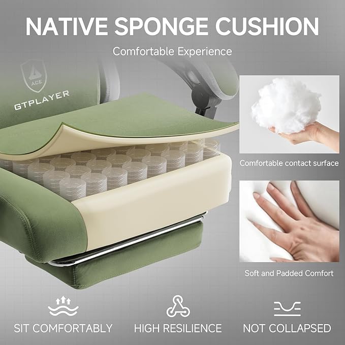 GTPLAYER Office Chair, Gaming Computer Desk Fabric Chair with Footrest, High Back Ergonomic Office Chair with Pocket Spring Lumbar Support and Linkage Armrests Adjustable Height Swivel for Home Task