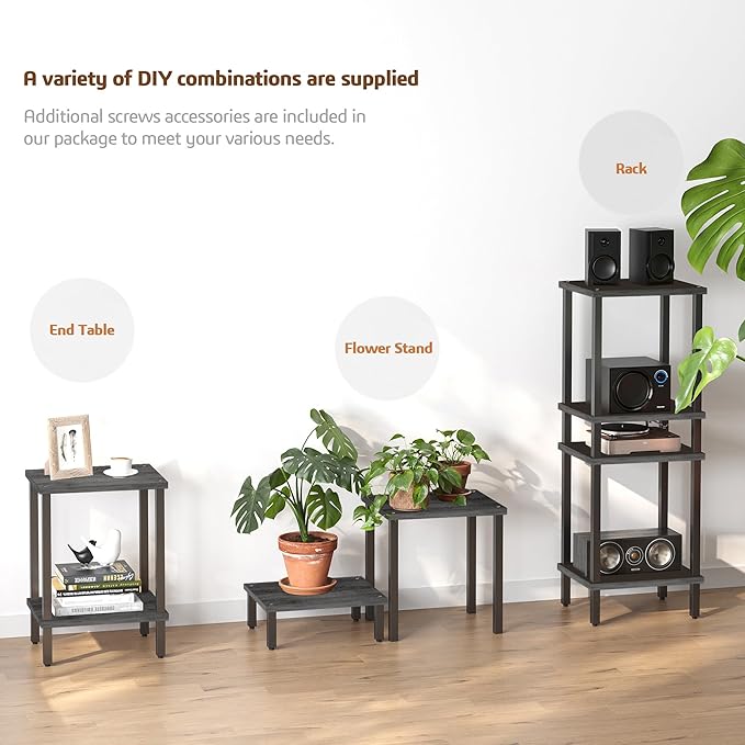 TUTOTAK End Table, Set of 2, Side Table, Nightstand, 2-Tier Storage Shelf, Sofa Table for Small Space, Living Room, Bed Room, Charcoal Grey TB01BY035(2PCS)