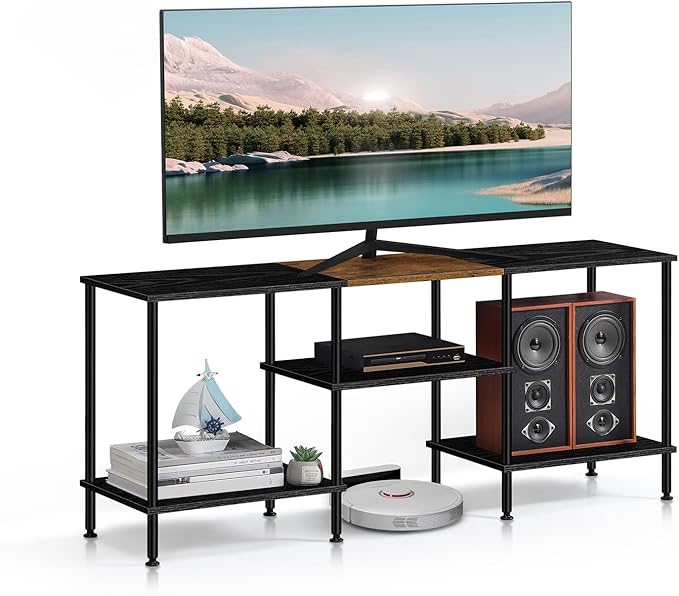 OYEAL 50 Inch TV Stands for Living Room Small Entertainment Center with Open Storage Shelves, Black TV Stands TV Media Console Table for 50 40 32 Inch TV