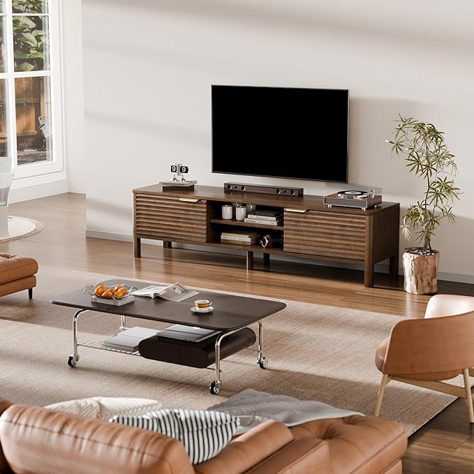 TV Stand for Living Room - up to 65 Inch TVs Mid Century Modern Entertainment Center with Storage and Adjustable Shelves, Media Console Table Walnut 60"