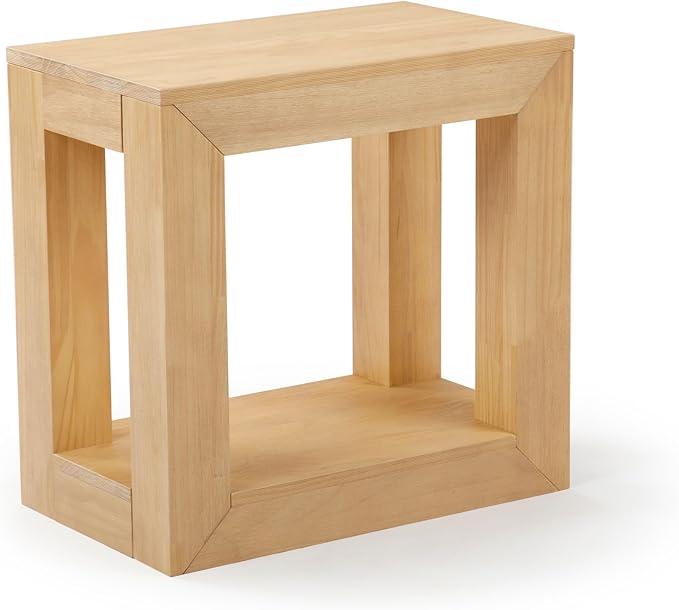Plank+Beam Modern Rectangular Side Table with Shelf, 25", Solid Wood Narrow End Table for Living Room with Storage, Compact Bedside Table for Small Spaces, Blonde Wirebrush