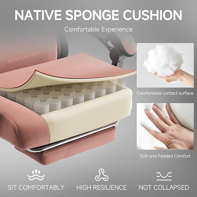 GTPLAYER Office Chair, Gaming Computer Desk Fabric Chair with Footrest, High Back Ergonomic Office Chair with Pocket Spring Lumbar Support and Linkage Armrests Adjustable Height Swivel for Home Task