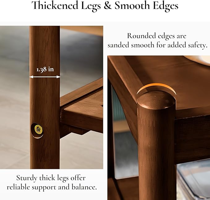 Rattan Side Table with Wheels, Small End Table with Storage, Narrow Wooden Bed Side Table for Living Room, Modern Slim Sofa Nightstand, 23.43" W*12.99" D*19.69" H, (Walnut)