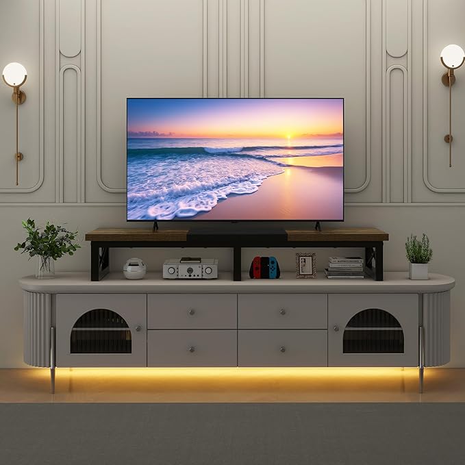 IBUYKE 45" Large TV Riser for 32-60 inch TV,Tabletop Short TV Stand with Storage and Steel Legs,Dual Screen Office Desk,Stand Riser,TV Riser Stand for Home,Bedroom,Living Room,Rustic Brown TVT002H