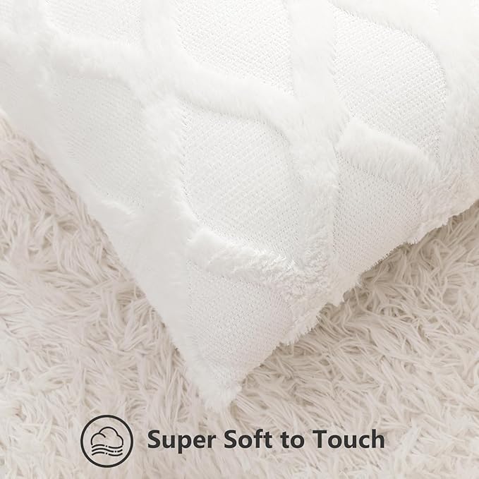 decorUhome Throw Pillow Covers 20x20 Inch Set of 2, Soft Plush Faux Fur Wool Cream White Couch Pillow Covers, Decorative Neutral Pillow Cases for Bed Sofa Living Room Home Decor