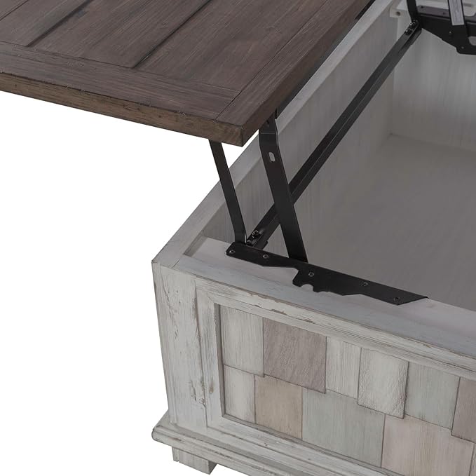 Liberty Furniture River Place Living Room Lift Top Storage Cocktail Table - Riverstone White & Tobacco