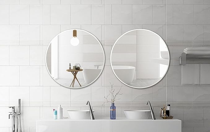 FrameWorks 20" Deluxe Contemporary White Circular Aluminum Mirror