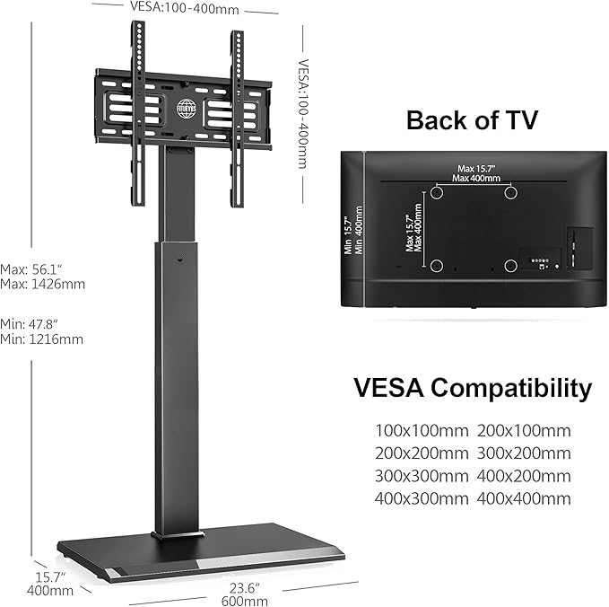 FITUEYES Iron Base Universal Floor TV Stand with Swivel Mount for 32-65 Inch LED LCD OLED Plasma Flat Panel or Curved Screen TVs Height Adjustable with Wire Management (Black)