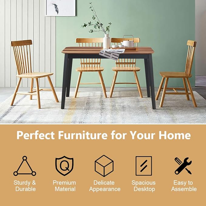 Giantex 43.5" L Rectangular Dining Table, Farmhouse Dinette Table w/ 4 Rubber Wood Legs, Kitchen Dinner Table for Kitchen Dining Room Living Room (Walnut & Black)