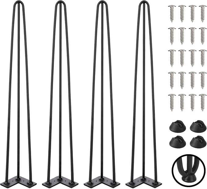 TEN49 Heavy Duty Hairpin Table Legs - 40 Inch Industrial Black Furniture Legs - 1/2" Extra Thickness 3 Solid Rods Metal Table Legs - Fit for Mid-Century Modern Standing Desk, Bar Height Table Legs