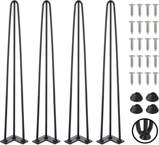 TEN49 Heavy Duty Hairpin Table Legs - 40 Inch Industrial Black Furniture Legs - 1/2" Extra Thickness 3 Solid Rods Metal Table Legs - Fit for Mid-Century Modern Standing Desk, Bar Height Table Legs