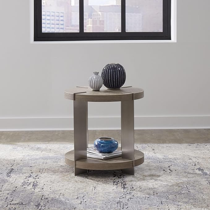 Liberty Furniture Harlow Living Room Round End Table - Sandstone & Satin Nickel