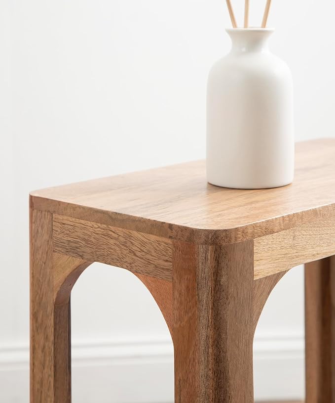 Kate and Laurel Dahl Modern Slatted Wooden Slim Side Table