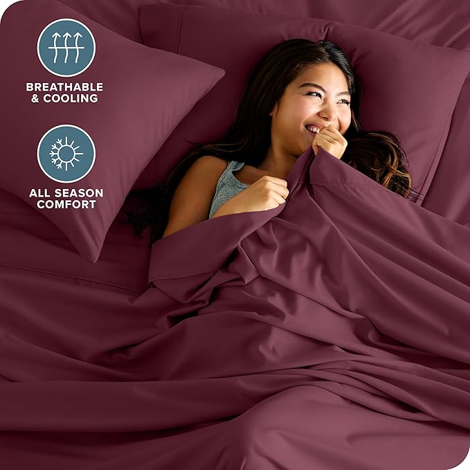 Bare Home Full Sheet Set - Luxury 1800 Ultra-Soft Microfiber Full Bed Sheets - Double Brushed - Deep Pockets - Easy Fit - 4 Piece Set - Bedding Sheets & Pillowcases (Full, Burgundy)