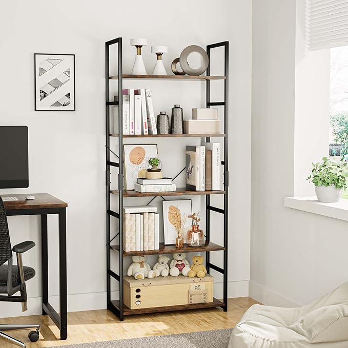 OTK 5 Tier Bookshelf, Tall Bookcase, Office Shelf Storage Organizer, Modern Book Shelf for Living Room, Bedroom, and Home Office, Vintage
