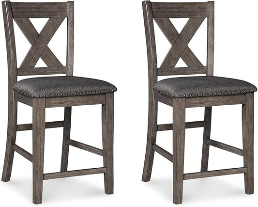 Signature Design by Ashley Caitbrook Rustic 24.63" Counter Height Upholstered Barstool, Set of 2, Gray