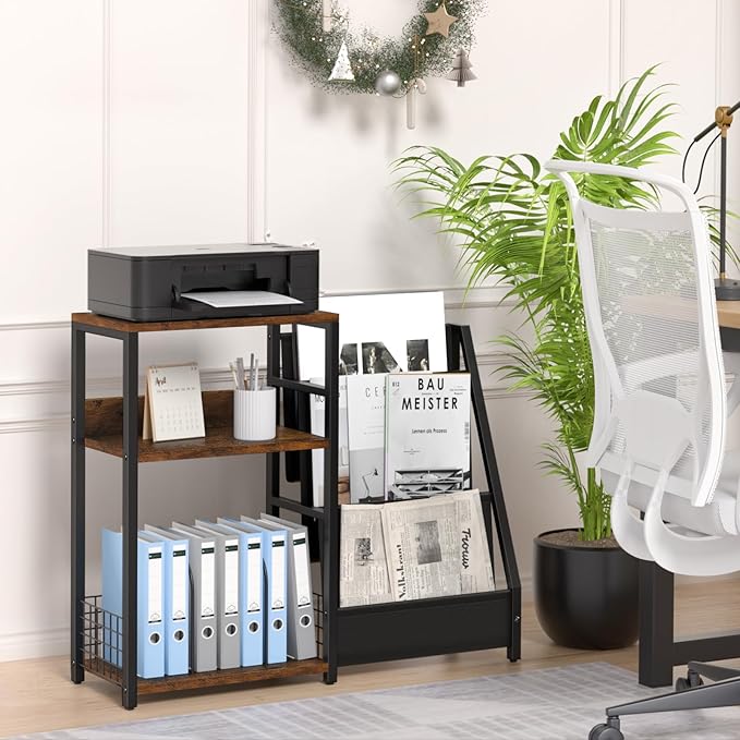LELELINKY Record Player Stand with Vinyl Storage, 3 Tier Turntable Stand with Display Shelf Storage Up to 150 Albums,Brown End Table for Living Room