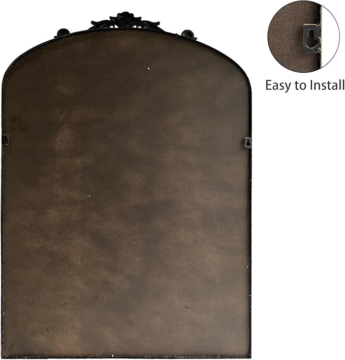 Wall Mirror Window Decorative Traditional Mirrors Antique Arched Farmhouse for Living Room Bedroom Entryway Bathroom Vanity (36 * 24 * 1.2, Black)