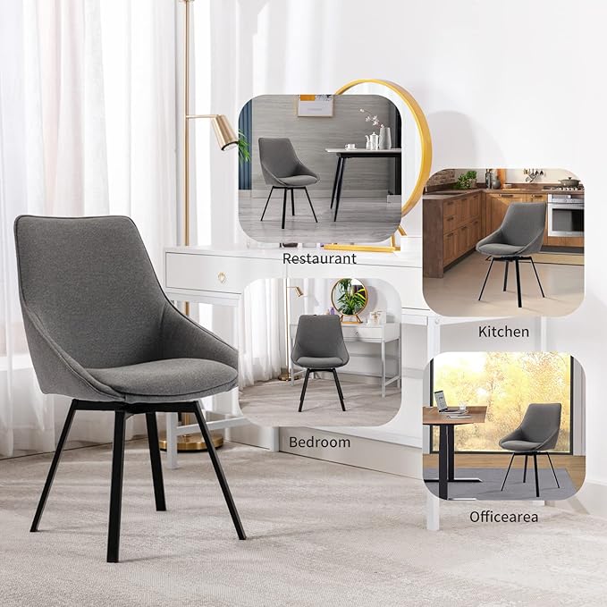 Dining Chairs Set of 2 Dark Grey Living Room Chairs Fabric Upholstered Kitchen Chairs,Loads Up to 270lbs,Quick Assembly,Swivel Dining Chair