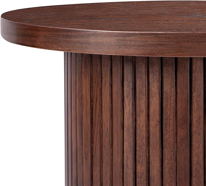 Walnut Pedestal Side Table 16.93'' Dia, Mid Century Modern Farmhouse Accent End Table, Fluted Base Design, Fully Assembled, for The Living Room and Bedroom, 22.44" Tall