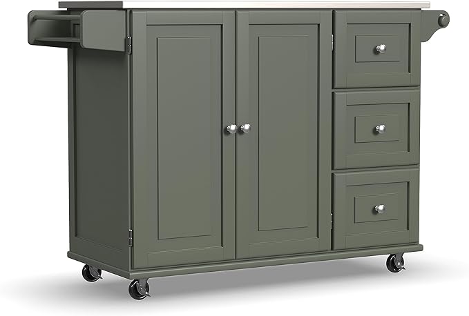 homestyles Mobile Kitchen Island Cart with Stainless Steel Top, Sage Green