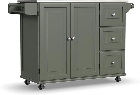 homestyles Mobile Kitchen Island Cart with Stainless Steel Top, Sage Green