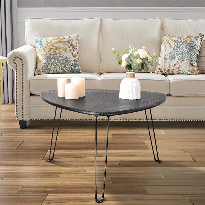 Black Folding Coffee Table Wooden Triangle Floor Table Desk for Sitting on The Floor Coffee Tables Small Oval Coffee Table Mid Century Modern Center Sofa Table for Living Room Home Office
