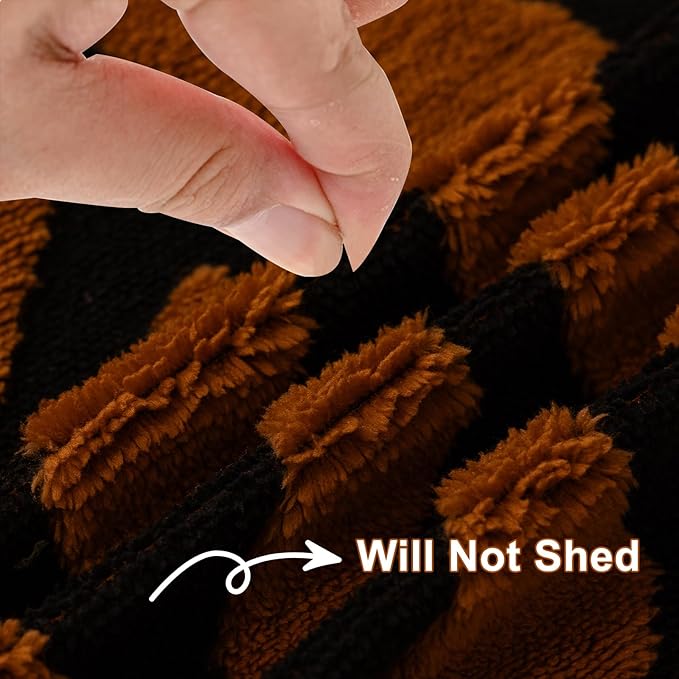 HANDONTIME Sofa Covers for Couch Pet-Friendly Caramel Black Couch Cover for Dogs Shu Velveteen Short Plush Sofa Covers for 3 Cushion Couch Boho Brunt Orange Furniture Protector Washable, 71" X118"