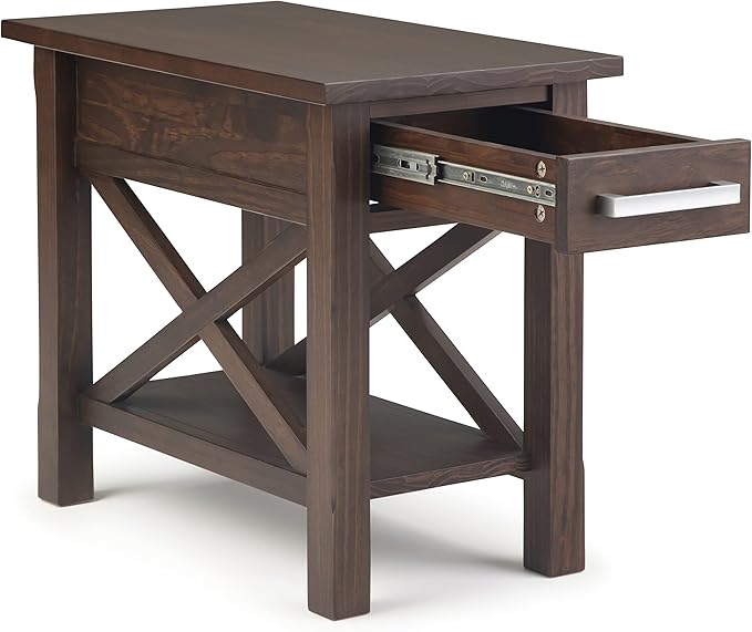 SIMPLIHOME Kitchener SOLID WOOD 14 inch Wide Rectangle Contemporary Narrow Side Table in Warm Walnut Brown for the Living Room and Bedroom