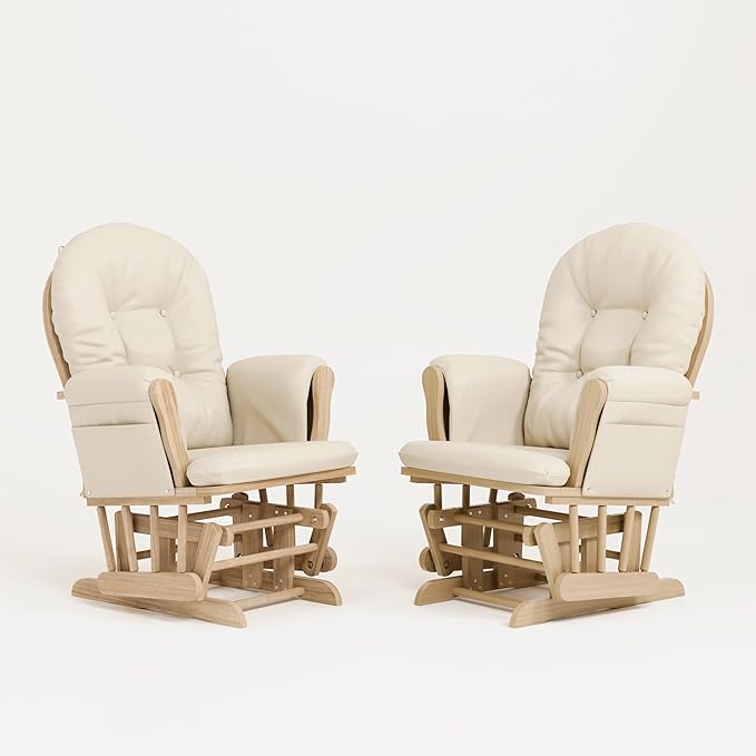 Storkcraft Premium Hoop Glider & Ottoman (Natural/Beige) — GREENGUARD Gold Certified Nursery Glider, Solid Wood Craftsmanship, Smooth-Gliding Nursery Chair and Ottoman, Award-Winning