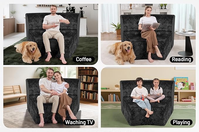 Homguava Modular Sectional Sofa, Memory Foam Couch Single Sofa Chair with Deep Seat, Modern Upholstered Sofa Couches for Living Room Apartment Office, No Assembly Required, Black