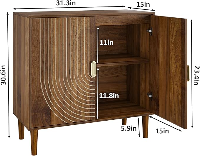 Sideboard Buffet Cabinet with Storage,Walnut Sideboard Buffet with Doors and Adjustable Shelf,Wooden Storage Cabinet, 31.3”W x 15.0”D x 30.6”H