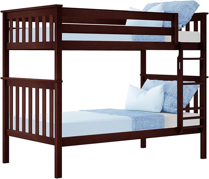 Max & Lily Bunk Bed Twin over Twin, Solid Wood Bunk Bed Frame with Ladder for Kids, 14" Safety Guardrails, Easy Assembly, No Box Spring Needed, Espresso