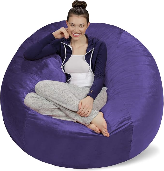 Sofa Sack Bean Bag Chair Cover Only, for Adults and Kids, Without Filling Comfy Fluffy Round or Oval Beanbag Chair Cover Replacement, Lazy Sofa Cover for Reading Chair or Floor Chair, 5-Feet, Purple