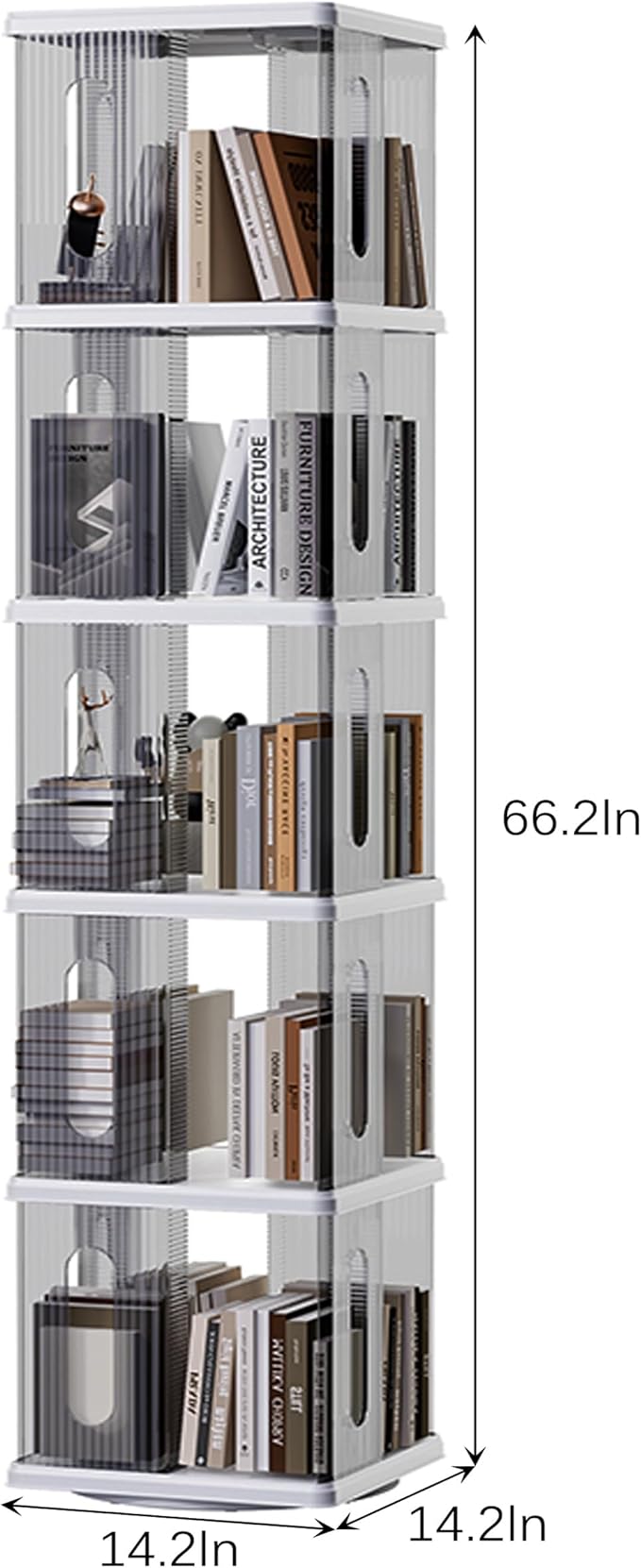 Rotating Bookshelf Tower, 360-Degree Rotating Bookshelves, Small Space Spinning Bookshelf, Revolving Bookcase Suitable for Bedrooms, Living Rooms, Studies and Offices (Grey,5Tier)